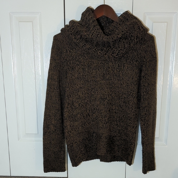 Cozy Chunky Neck Brown Knit Turtleneck Sweater Earthy Boho - Picture 7 of 8
